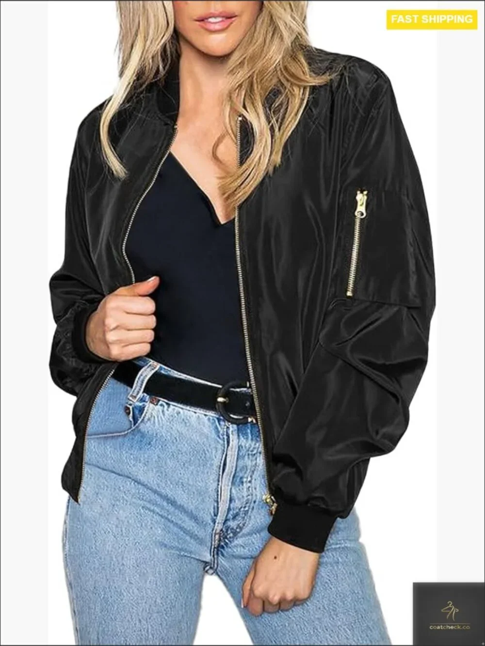 Lightweight Bomber Jacket Zip Up Casual Coat with Pockets S-XXL